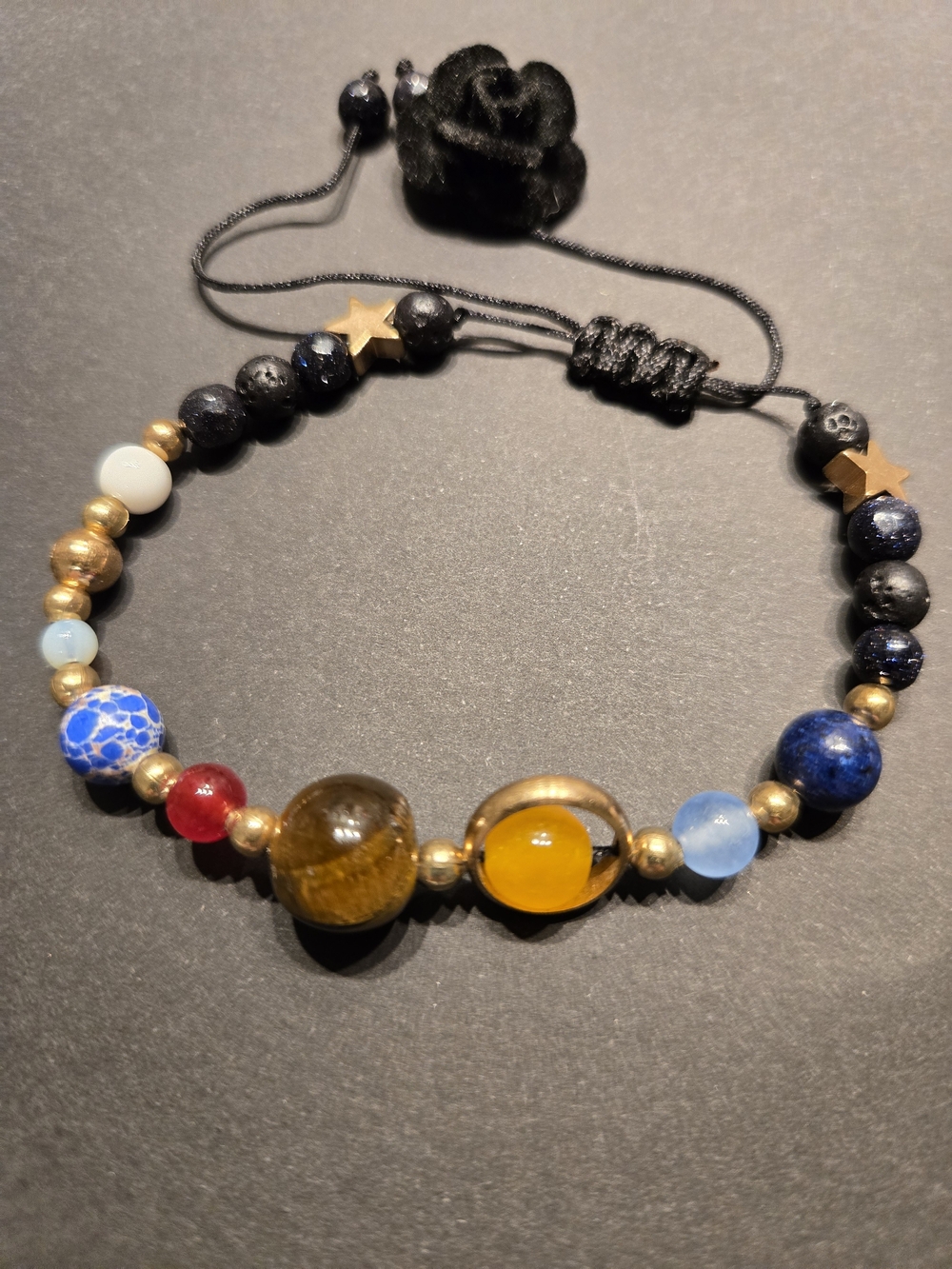 Solar System Beaded Adjustable Bracelet Gold Accents - Tigers Eye, Jade & More